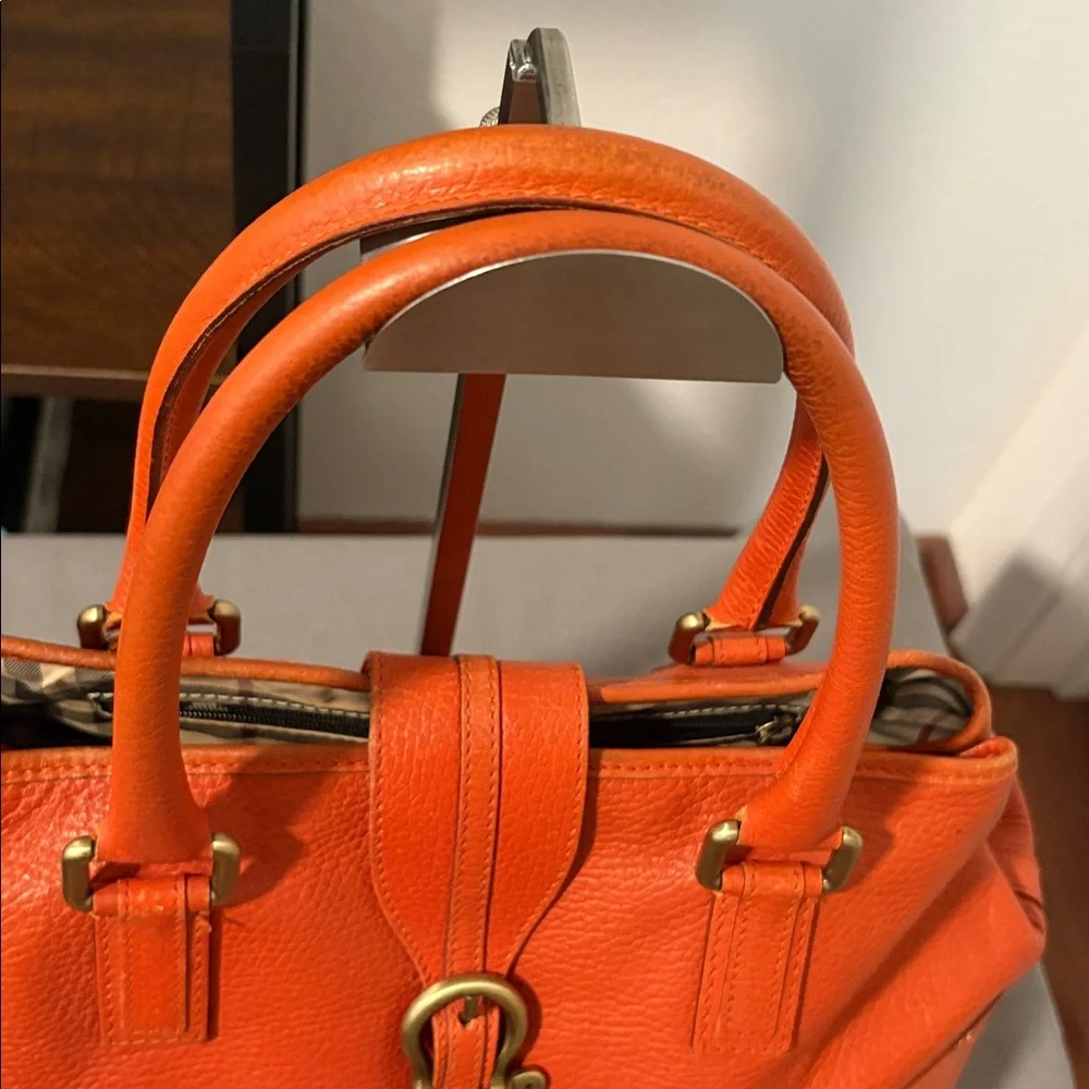 Burberry Orange Vintage Pebbled Leather Satchel Bag - Picture 4 of 16